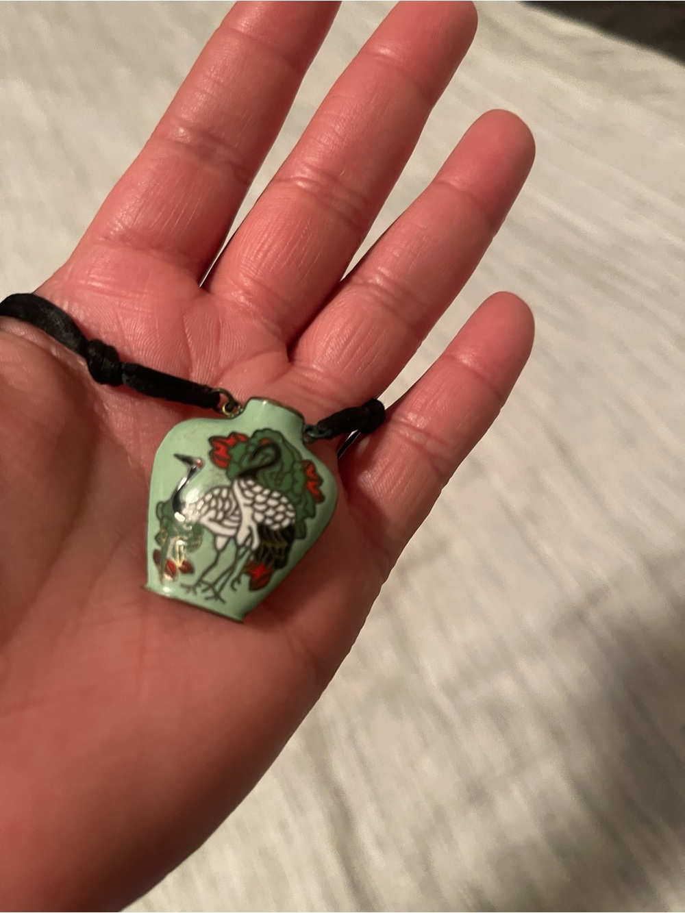 Mint Green cloisonné vintage Pendant Necklace